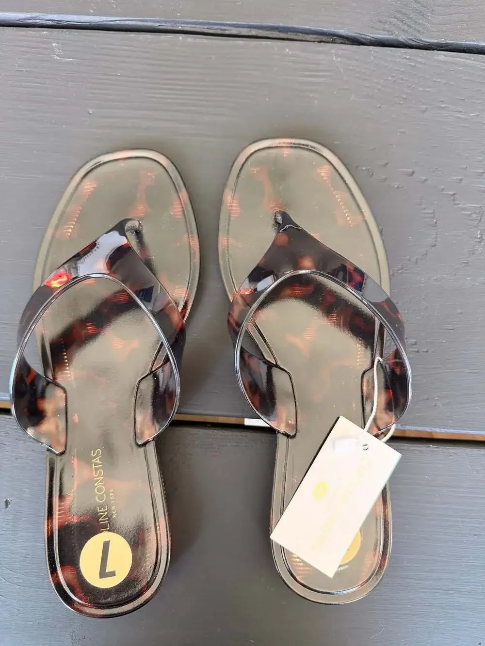 Caroline Constas Womens Cute Summer Flat Jelly Thong Sandals Tortoise Shell